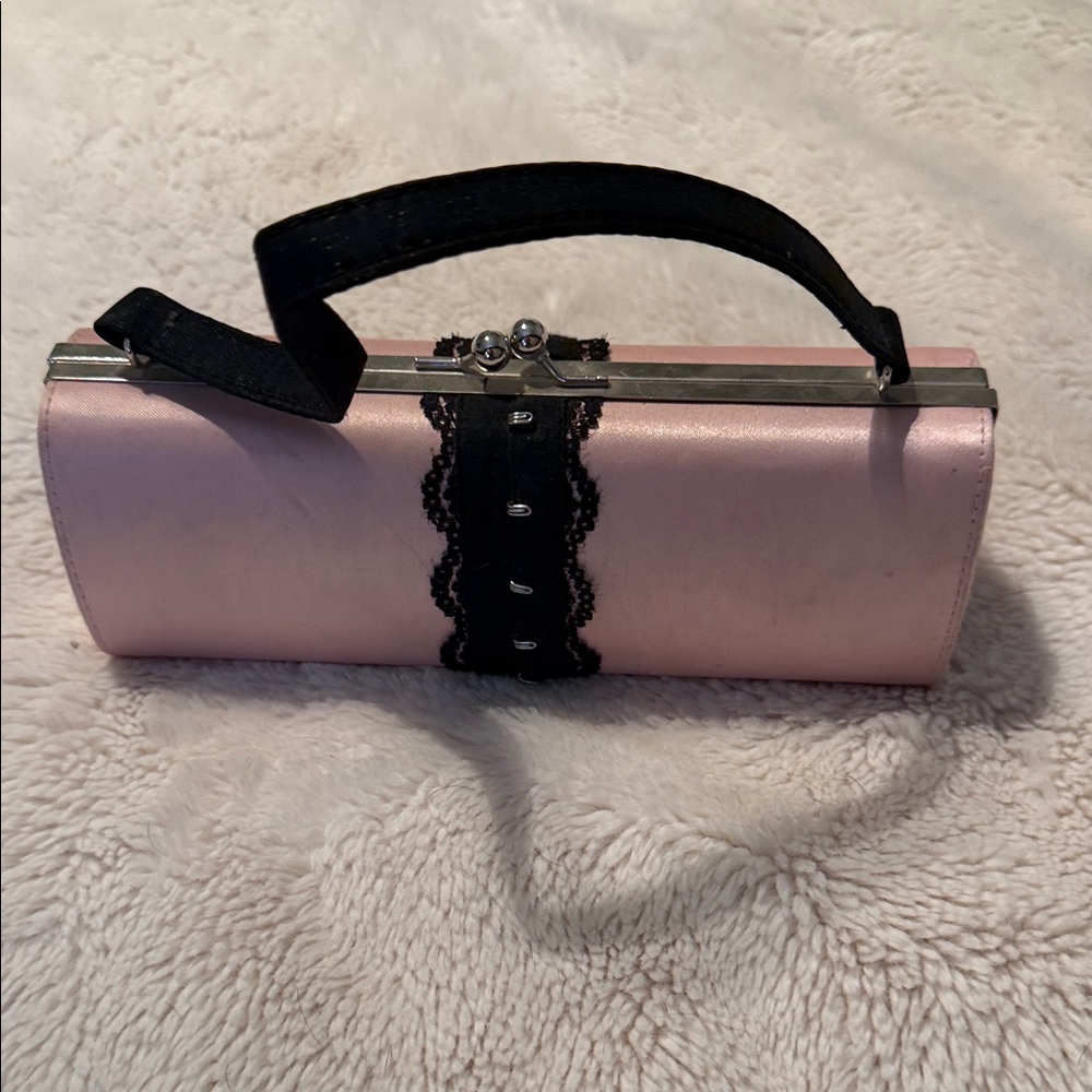Chic Pink Clutch with Black Lace Accent - Picture 2 of 4